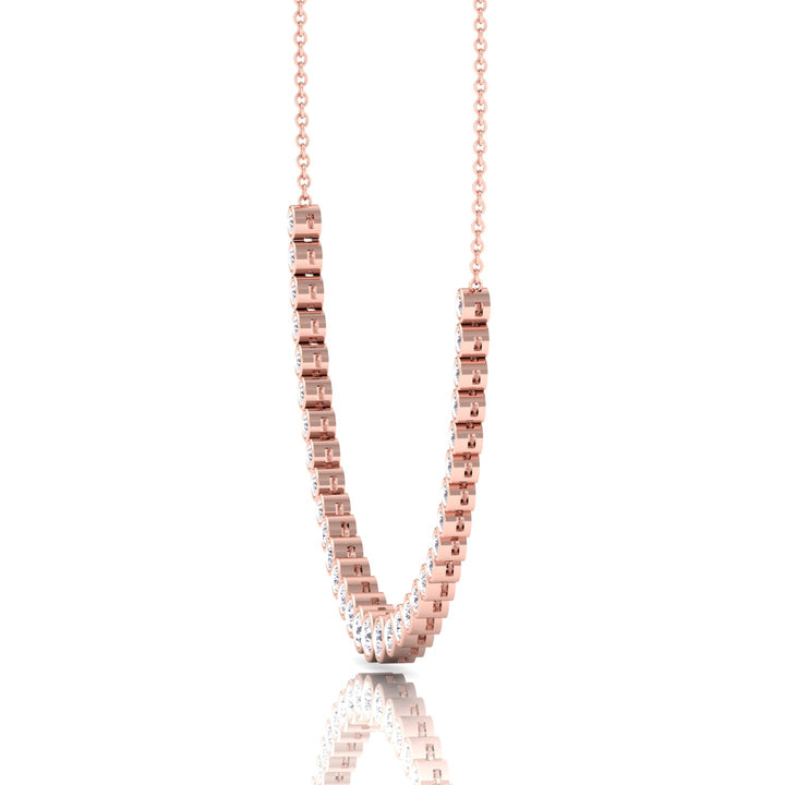 Halfway Graduated Bezel Set Natural Diamond Tennis Necklace Rose Gold 
