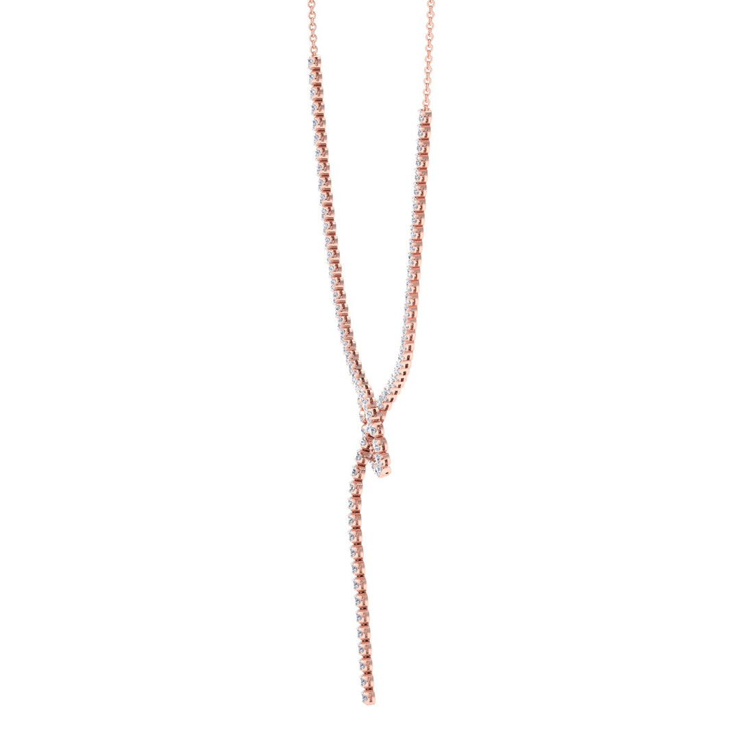 Crown Prong Knot Style Diamond Lariat Necklace Rose Gold