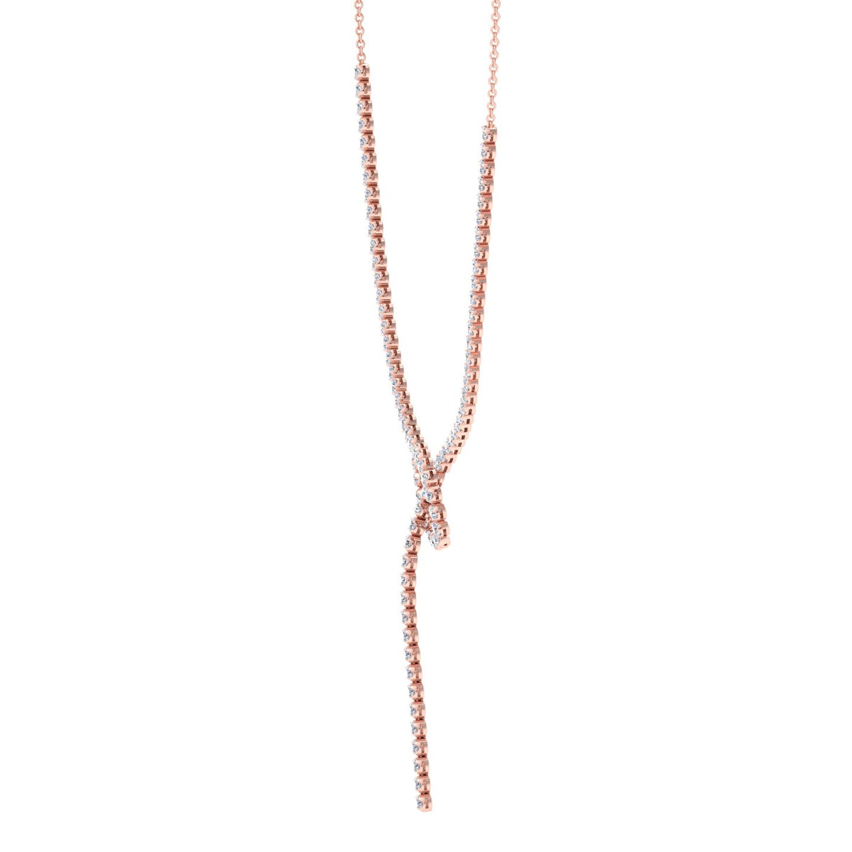 Crown Prong Knot Style Diamond Lariat Necklace Rose Gold