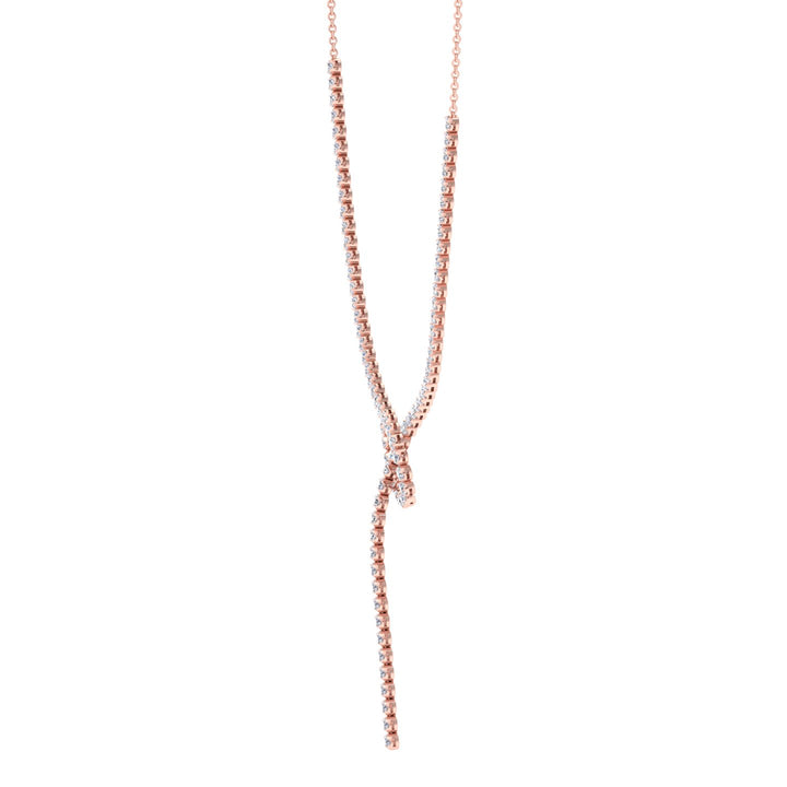 Crown Prong Knot Style Diamond Lariat Necklace Rose Gold