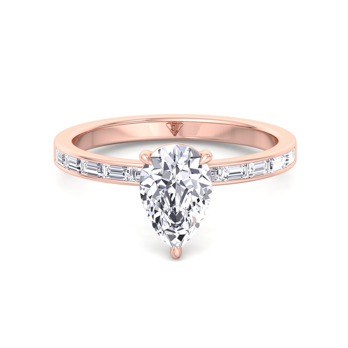 Gina - Pear Shape Diamond Engagement Ring with Baguette Shape Channel Set Side Stone Band - Gem Jewelers Co