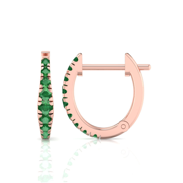 Natural Green Emerald Graduated Round Shape Huggie Hoop Earrings