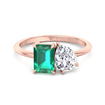 Demi - Toi et Moi Green Emerald & Pear Cut Diamond Engagement Ring - Gem Jewelers Co