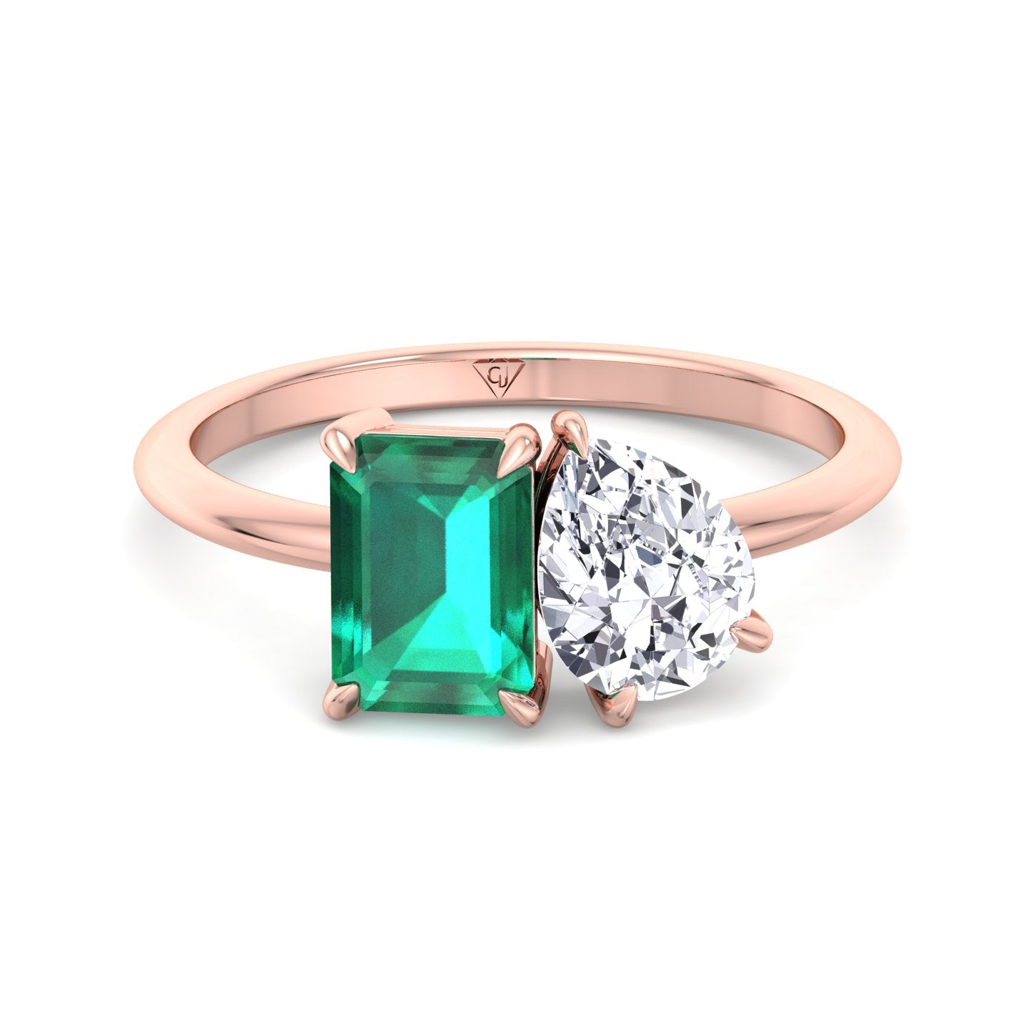 Demi - Toi et Moi Green Emerald & Pear Cut Diamond Engagement Ring - Gem Jewelers Co