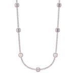 Emerald Shape Halo Station Natural Diamond Tennis Necklace in 14K Solid Gold Rose Gold
