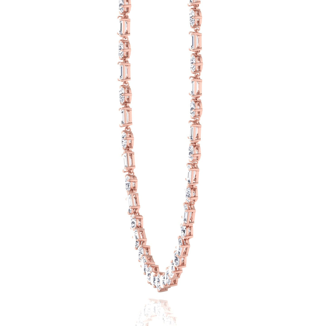 Alternating Emerald and Round Natural Diamond Tennis Necklace Rose Gold