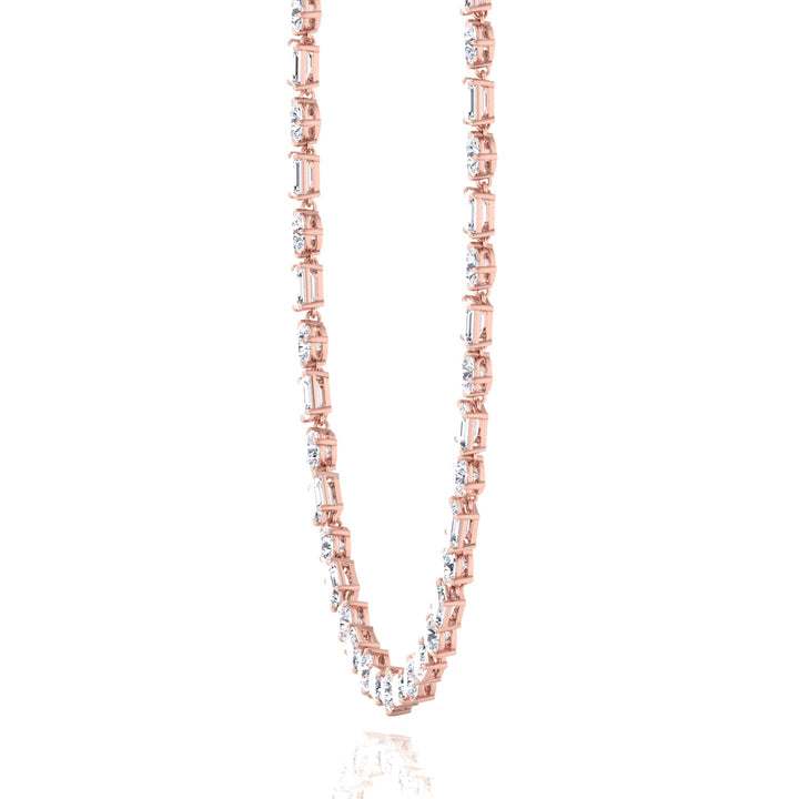 Alternating Emerald and Round Natural Diamond Tennis Necklace Rose Gold