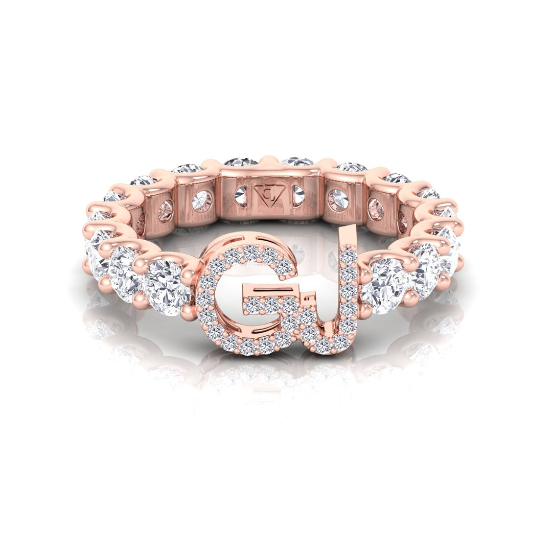 Custom Initial Round Shape Natural Diamond Eternity Band