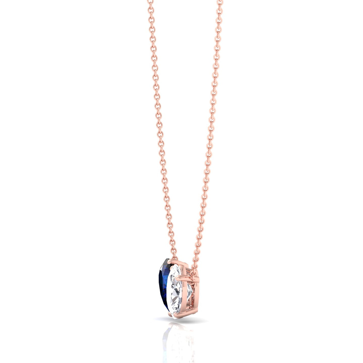 Natural Pear Shape Sapphire and Oval Diamond Pendant Rose Gold 14K