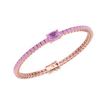 Pierra - Single Stone Emerald Shape Natural Pink Sapphire Tennis Bracelet - Gem Jewelers Co