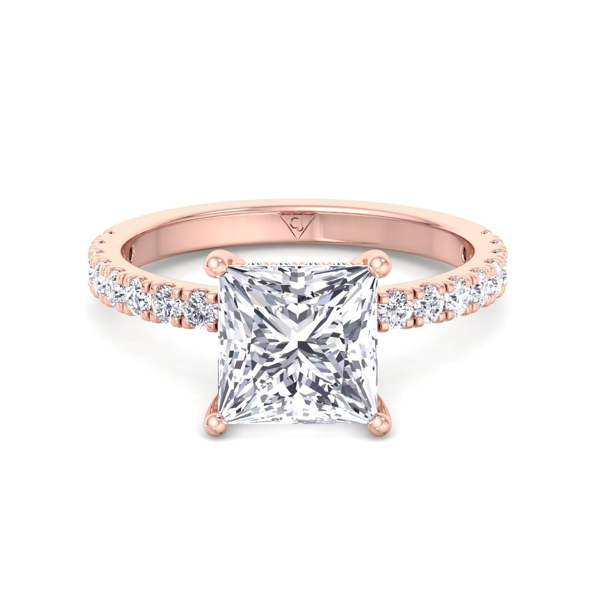 Madella - Princess Shape Hidden Halo Diamond Engagement Ring with Pave Band - Gem Jewelers Co