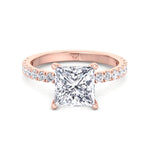 Madella - Princess Shape Hidden Halo Diamond Engagement Ring with Pave Band - Gem Jewelers Co
