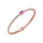 Martina - Emerald Cut Single Stone Natural Pink Sapphire & Diamond Tennis Bracelet - Gem Jewelers Co