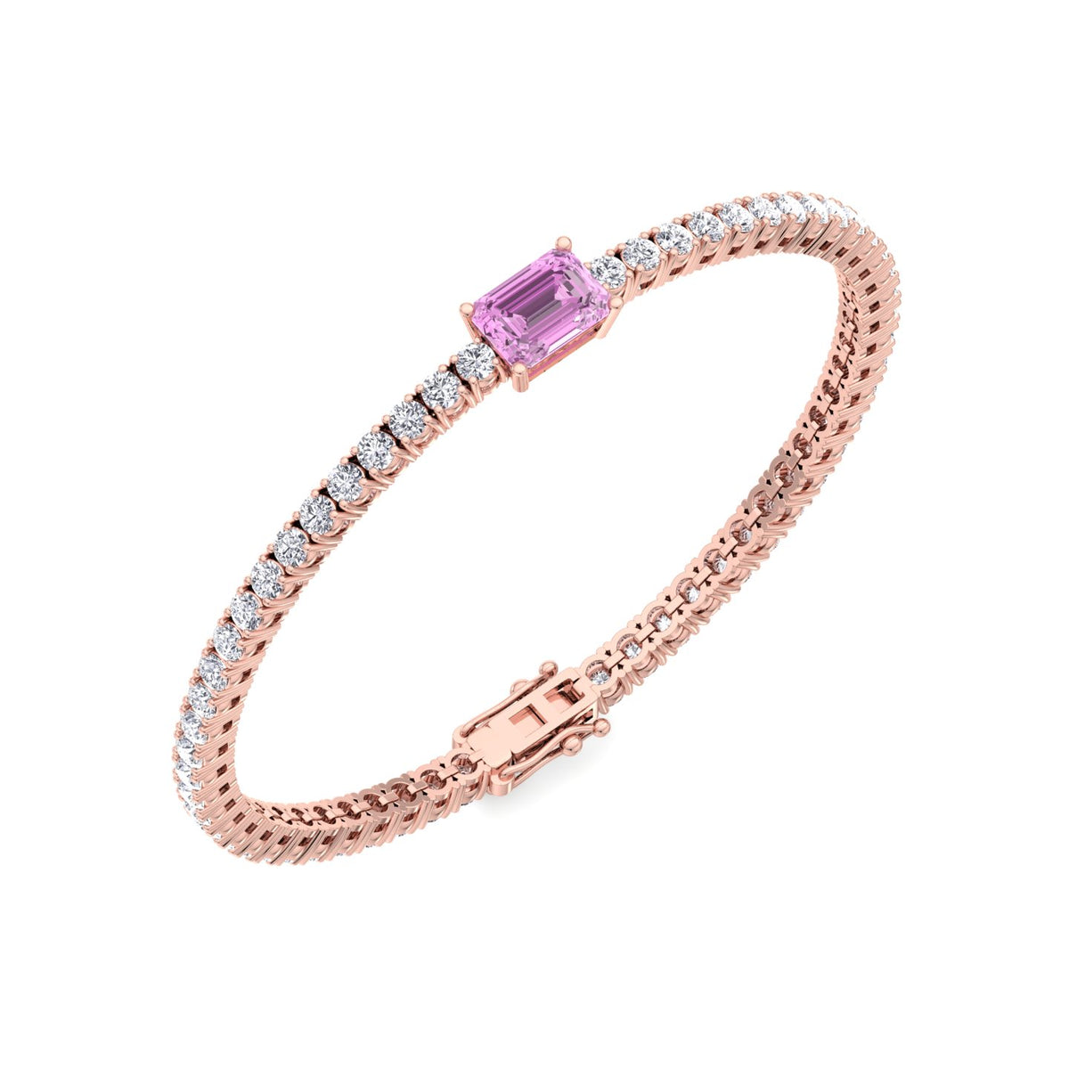 Martina - Emerald Cut Single Stone Natural Pink Sapphire & Diamond Tennis Bracelet - Gem Jewelers Co