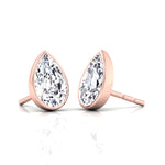 Bezel Set Pear Shape Natural Diamond Studs--0.5CT-1CT-2CT-Rose Gold
