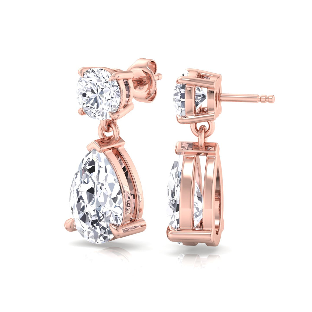 Round and Pear Shape Natural Diamond Drop Earrings