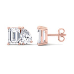 Emerald and Pear Shape Toi Et Moi Natural Diamond Studs Rose 4