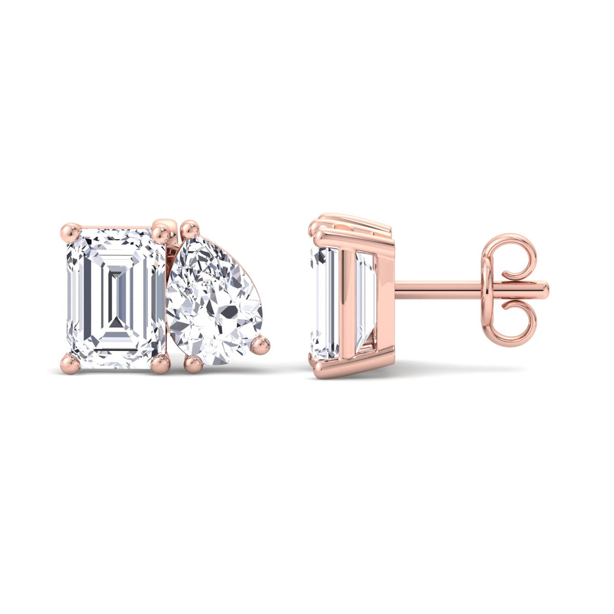 Emerald and Pear Shape Toi Et Moi Natural Diamond Studs Rose 4