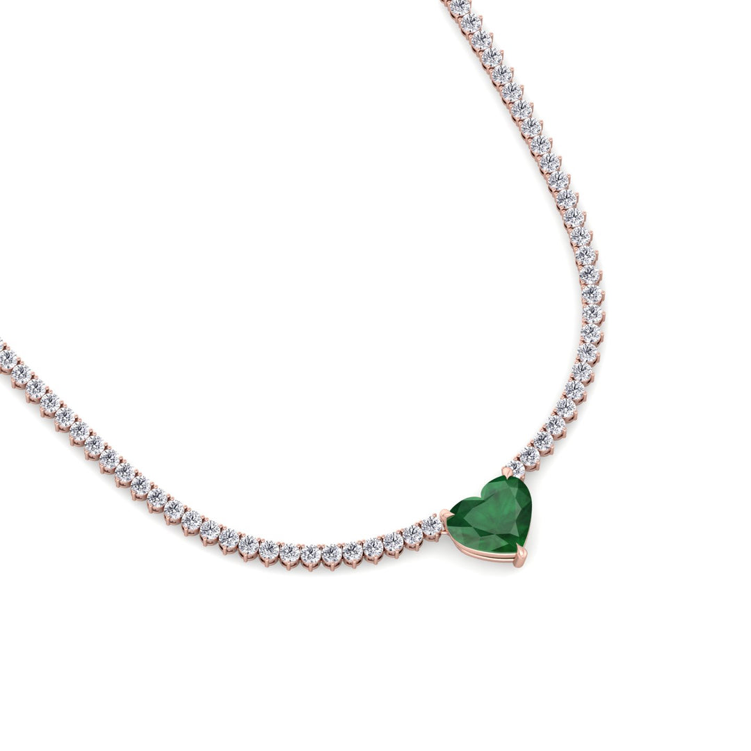  3-Prong Tennis Necklace with Green Emerald Heart Shape Pendant RG 2