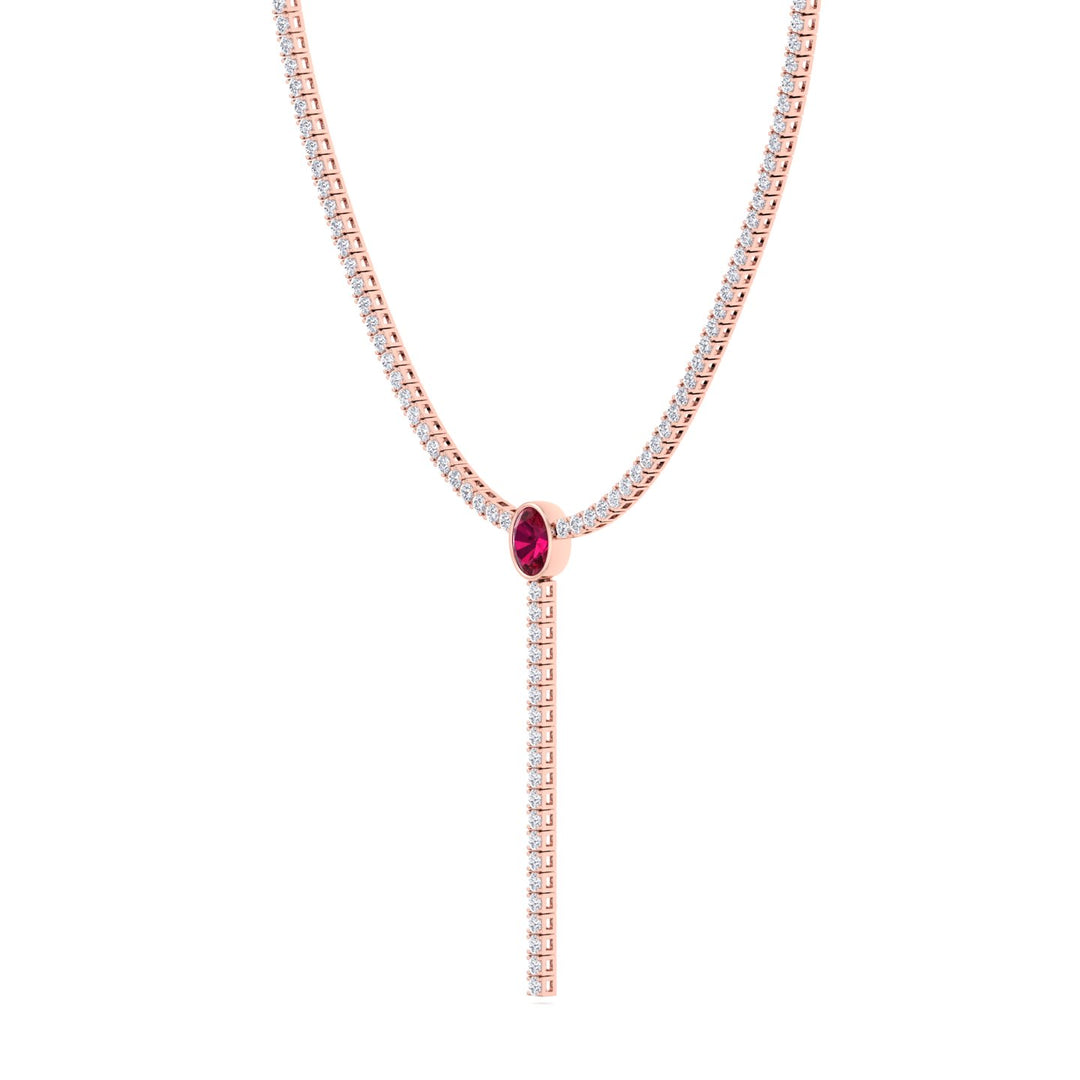 10.50CT T.W Round Natural Diamond Lariat Tennis Necklace with Natural Red Ruby Centerpiece