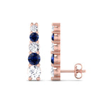 Graduated Natural Diamond and Blue Sapphire Climber Earrings-3CT-Rose Gold