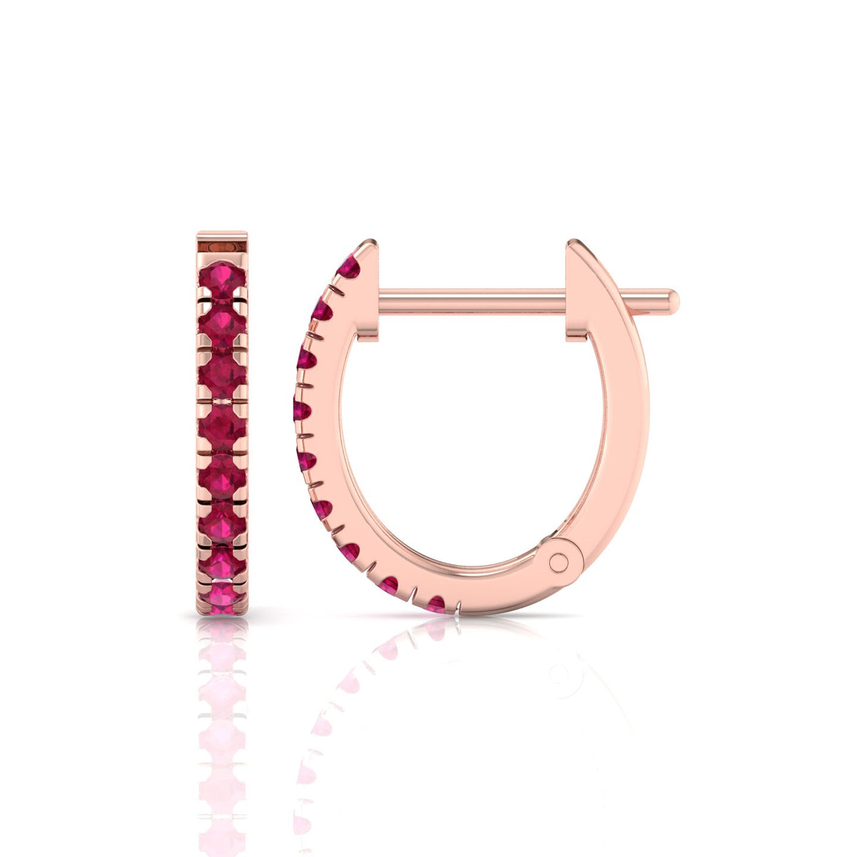 Natural Red Ruby Round Shape Huggie Hoop Earring Rose Gold 1