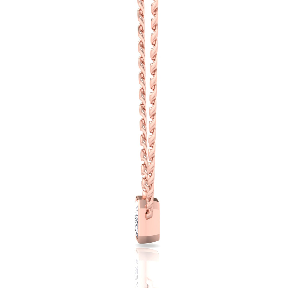 Bezel Set Emerald Cut Natural Diamond Cuban Chain Necklace Rose Gold