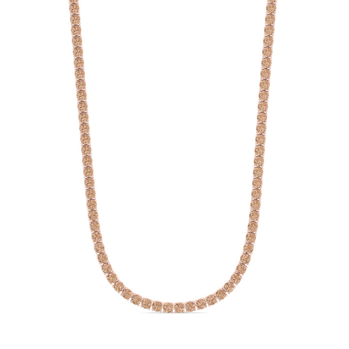 4 Prong Champagne Diamond Tennis Necklace 18K Solid Gold