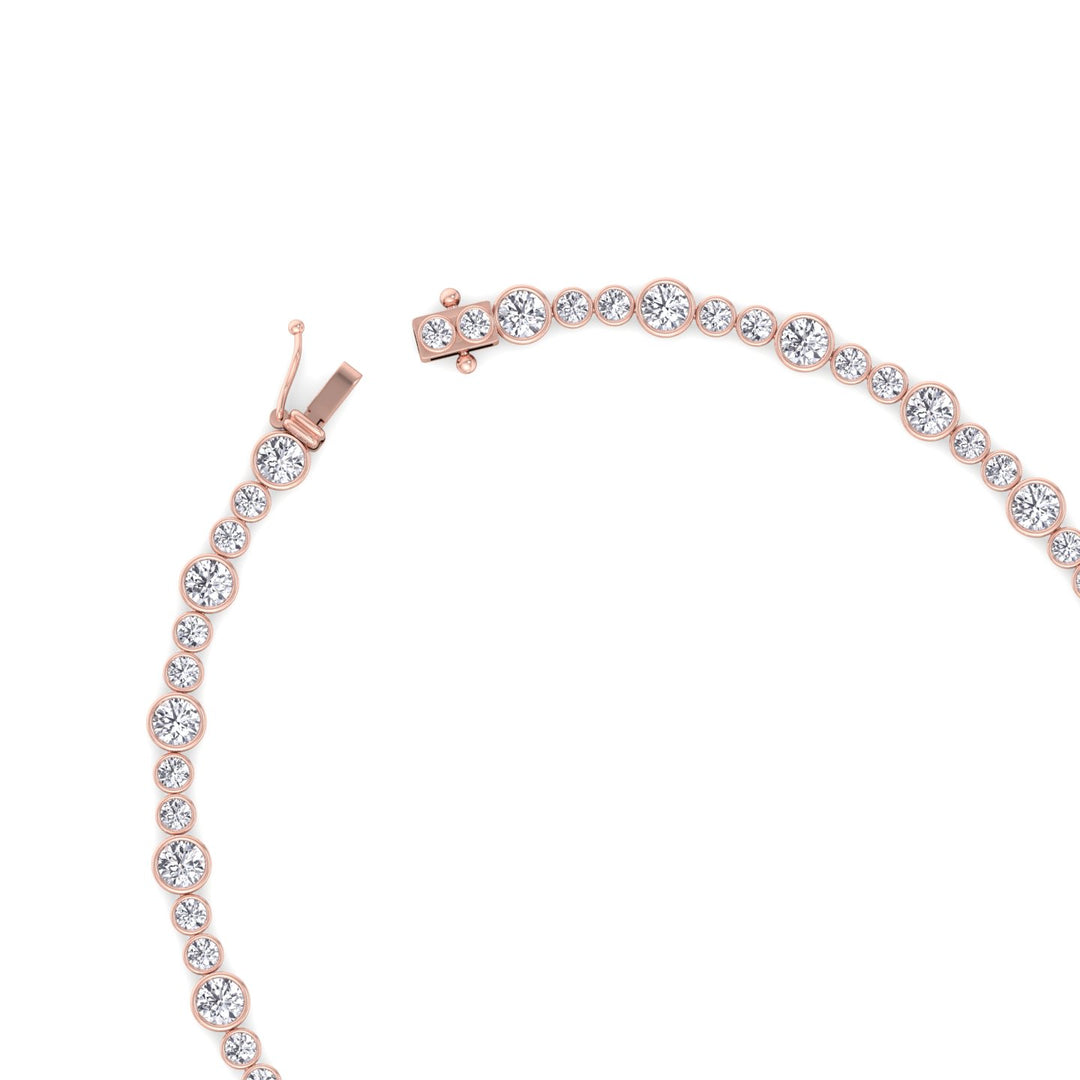 Alternating Size Bezel Set Natural Diamond Tennis Necklace Rose Gold 14K