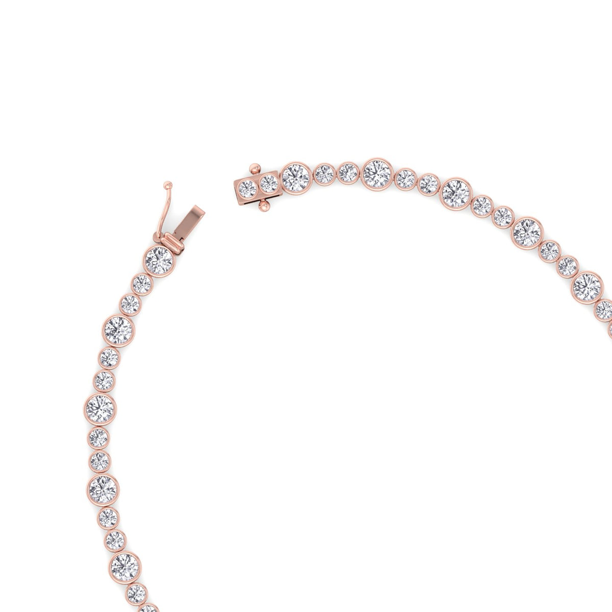 Alternating Size Bezel Set Natural Diamond Tennis Necklace Rose Gold 14K