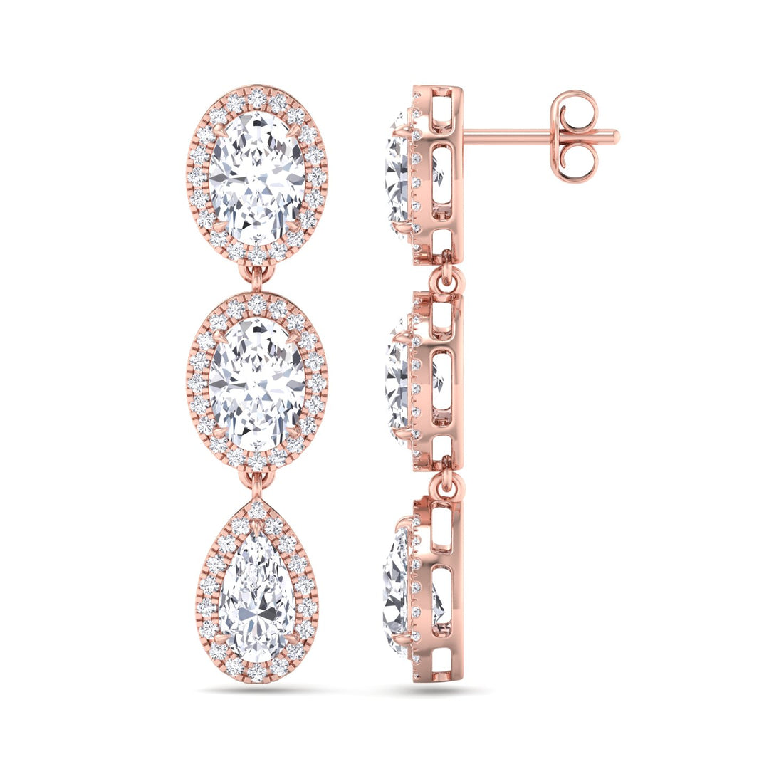 Oval and Pear Shape Natural Diamond Halo Drop Earrings