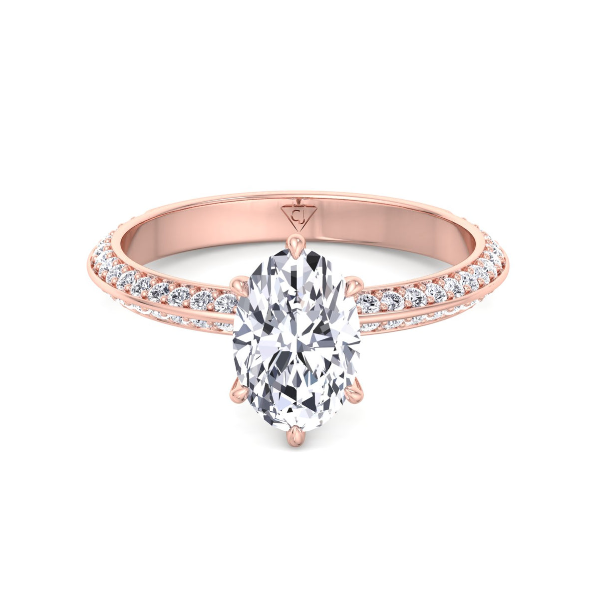 Violeza - Oval Shape Diamond Engagement Ring with Duet Pave Band - Gem Jewelers Co
