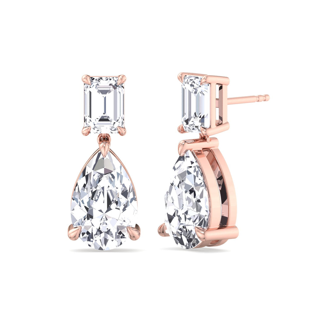 Emerald and Pear Shape Natural Diamond Drop Earrings Rose Gold