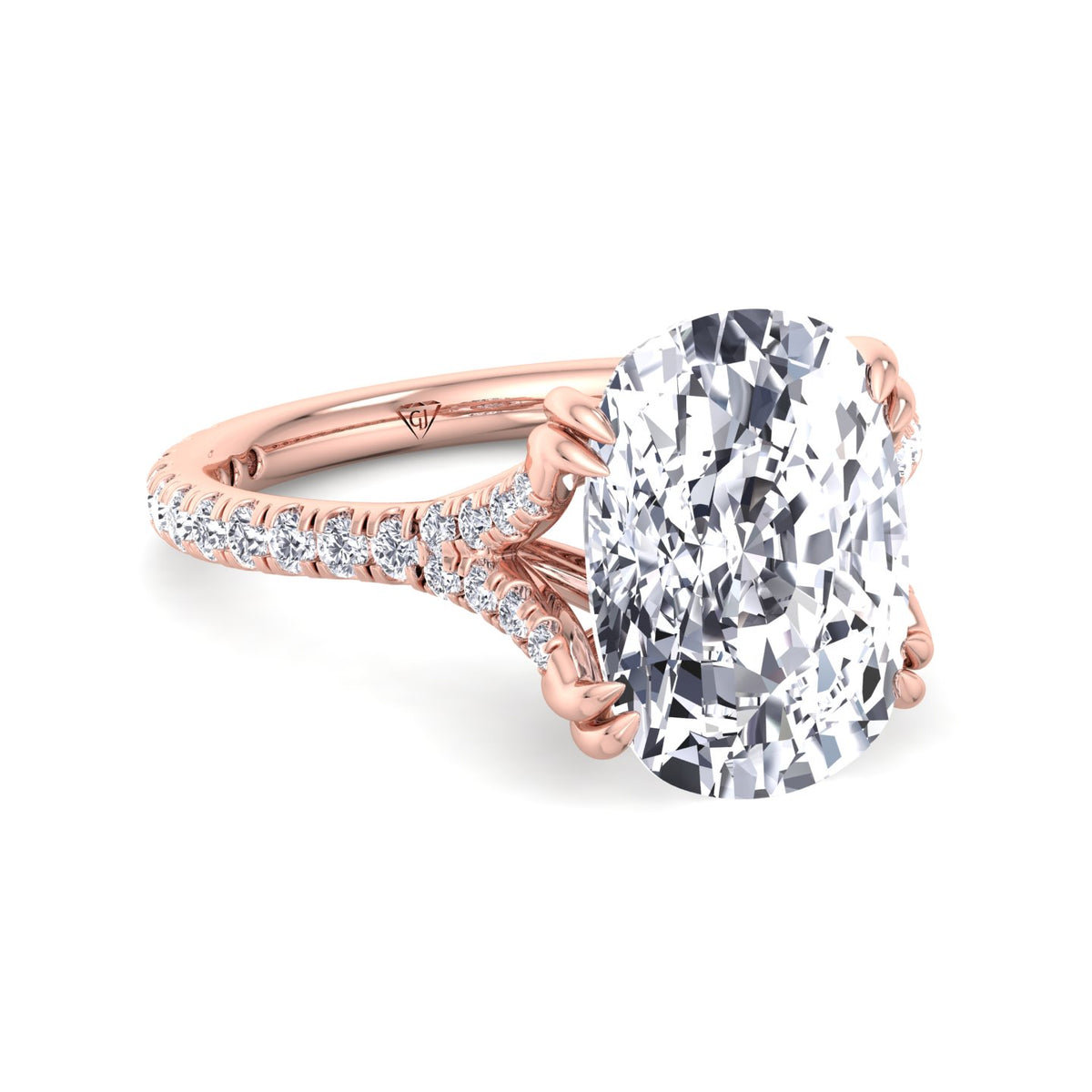 Augusta - Elongated Cushion Shape Double Claw Diamond Engagement Ring with Pave Band - Gem Jewelers Co