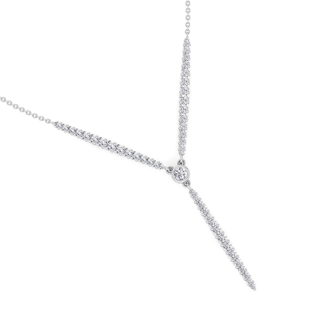 Natural Eternity Style Diamond Lariat  Necklace 14K 18K White Gold