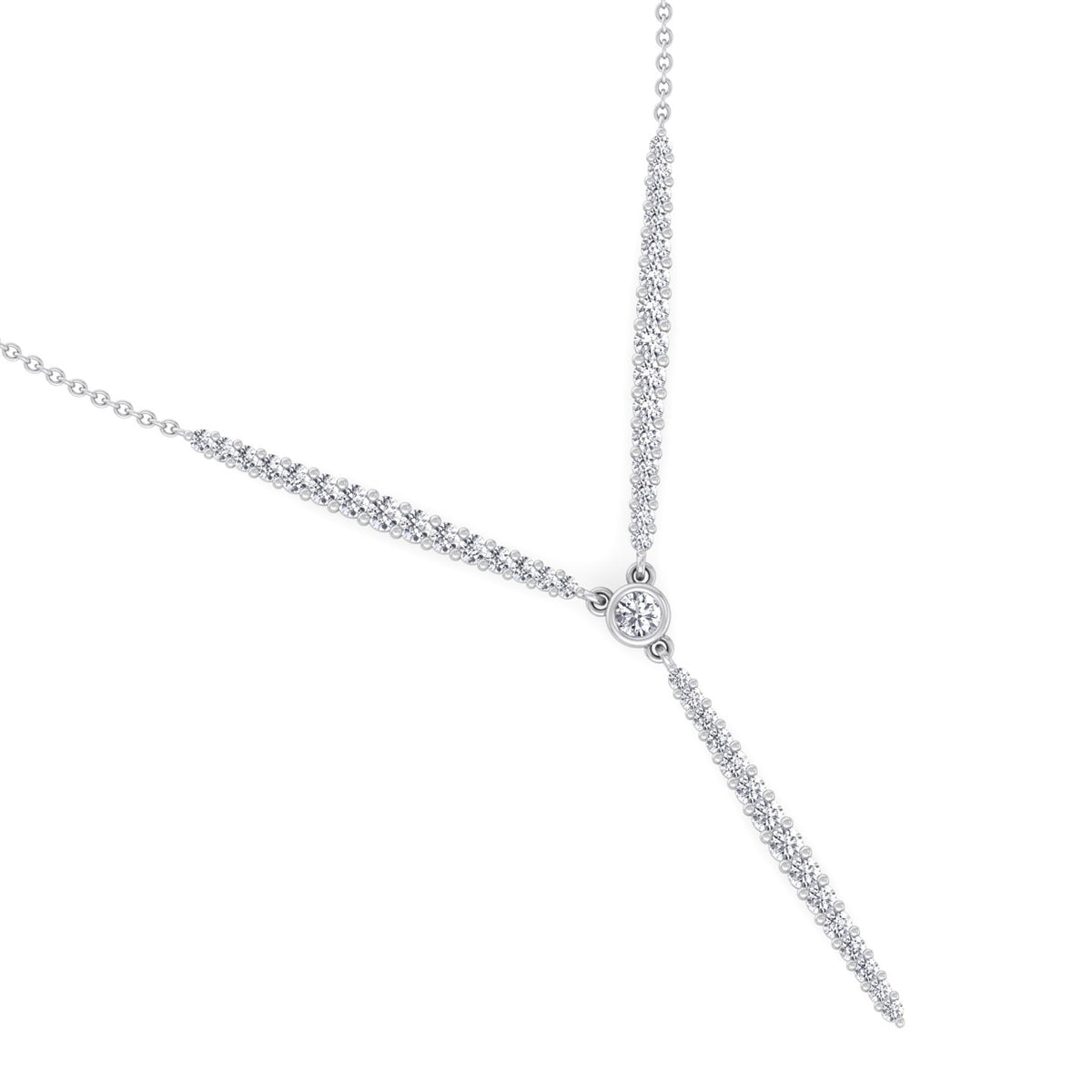 Natural Eternity Style Diamond Lariat  Necklace 14K 18K White Gold
