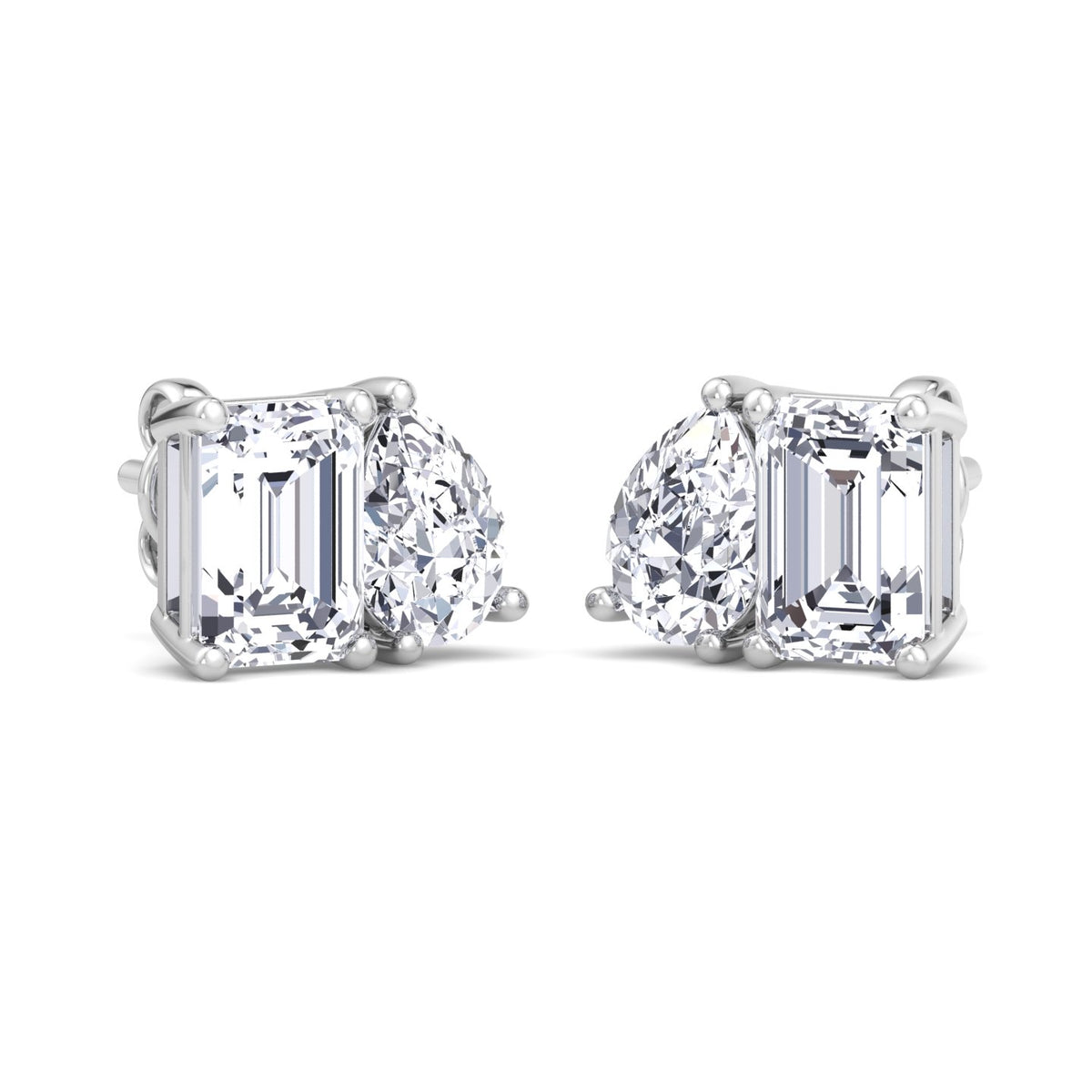 Emerald and Pear Shape Toi Et Moi Natural Diamond Studs white 2