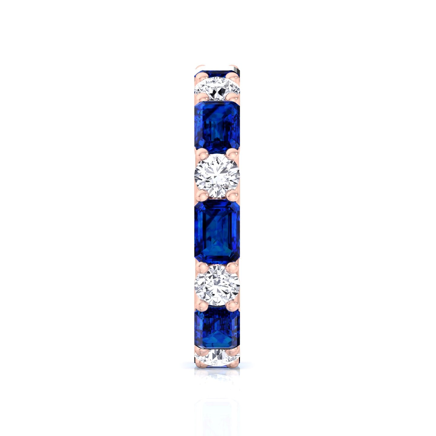 Alternating Natural Emerald Shape Blue Sapphire and Round Shape Diamond Eternity Band Rose