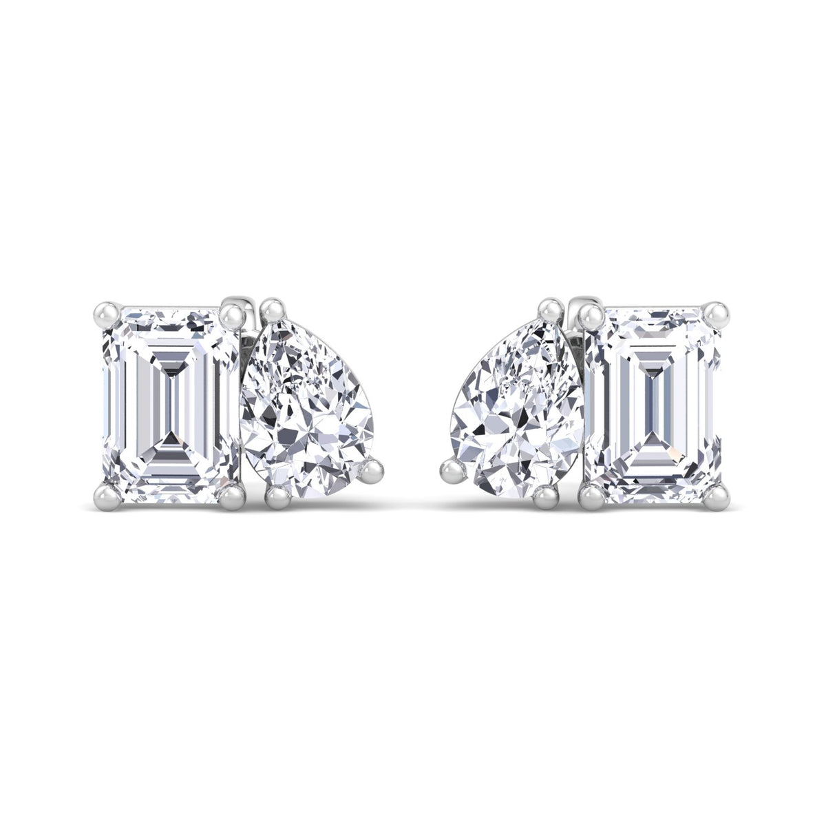 Emerald and Pear Shape Toi Et Moi Natural Diamond Studs white