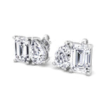 Emerald and Pear Shape Toi Et Moi Natural Diamond Studs white 3