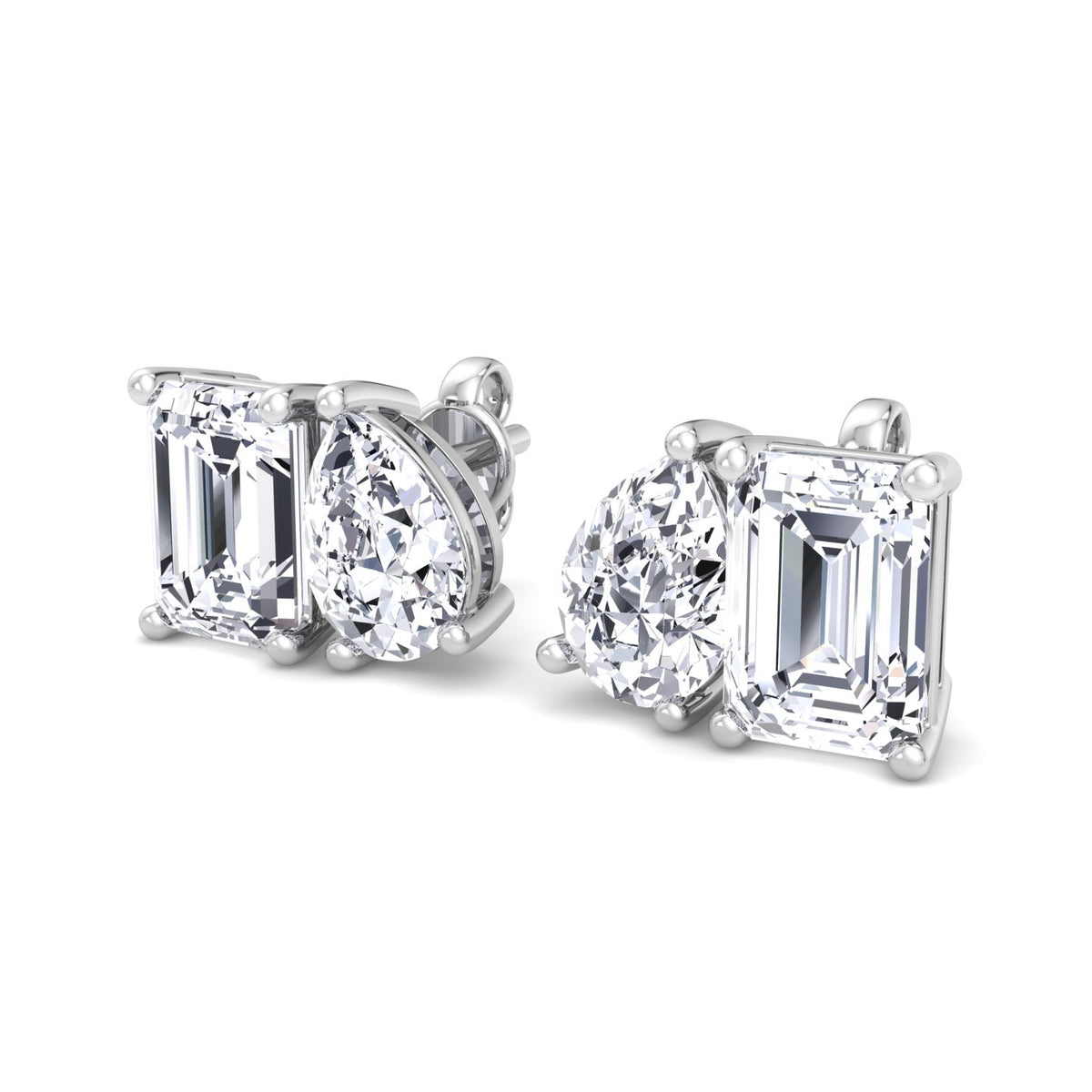 Emerald and Pear Shape Toi Et Moi Natural Diamond Studs white 3