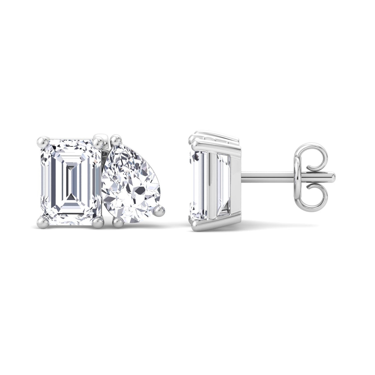Emerald and Pear Shape Toi Et Moi Natural Diamond Studs white 4