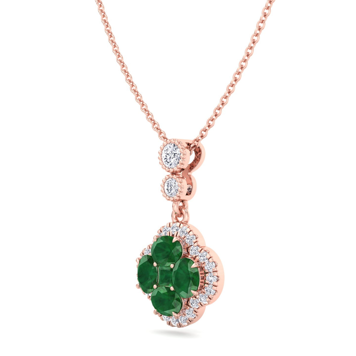 Rose Gold Green Emerald and Diamond Pendant