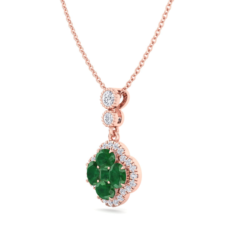 Rose Gold Green Emerald and Diamond Pendant