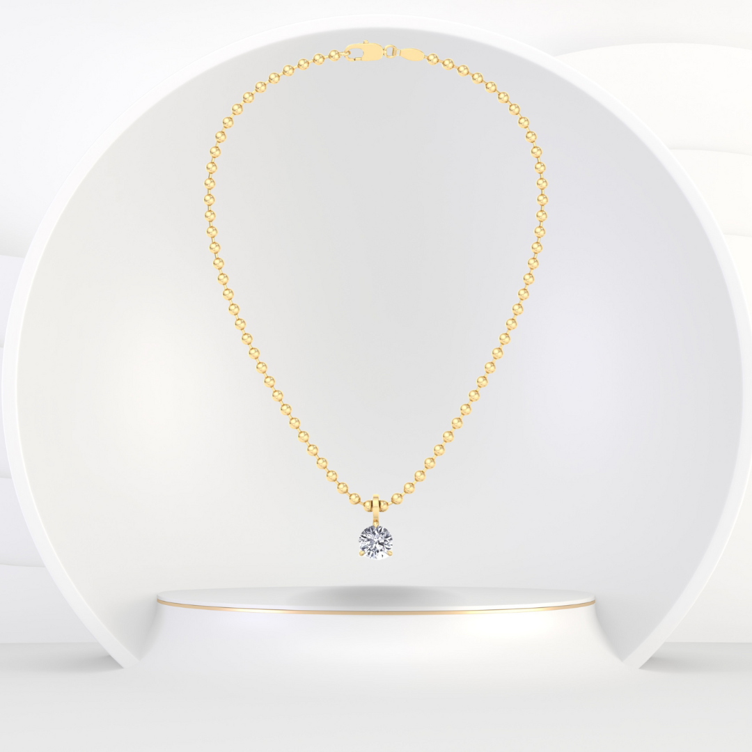 Natural Diamond Beaded Necklace with Round Pendant
