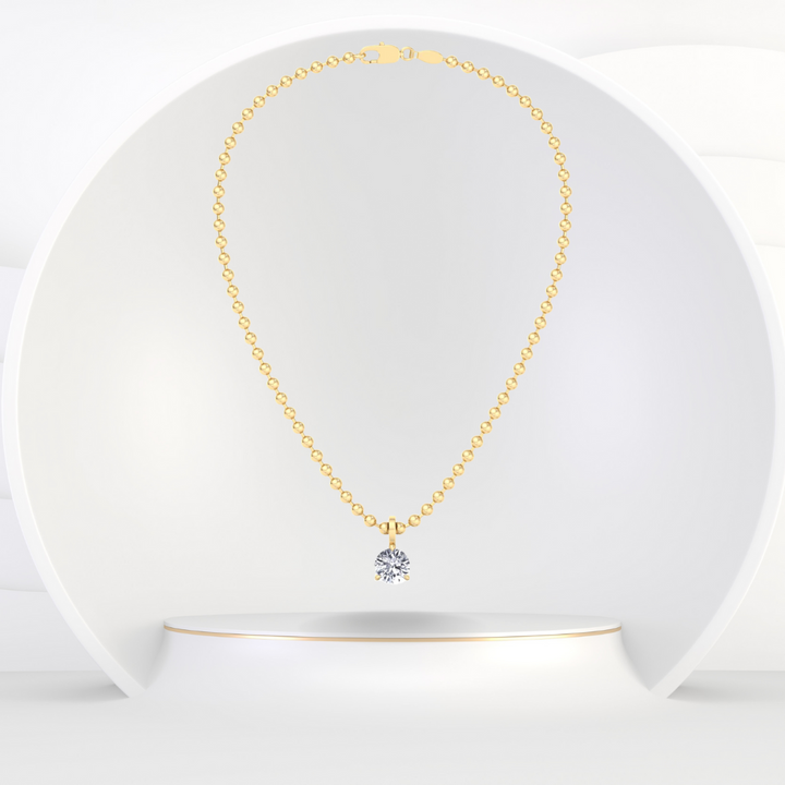 Natural Diamond Beaded Necklace with Round Pendant