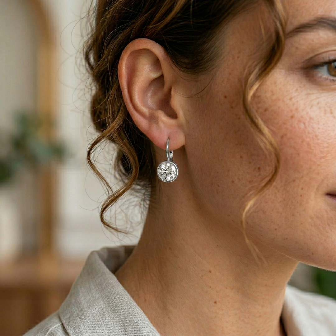 Round Shape Natural Diamond Dangle Earrings WG lifestyle image