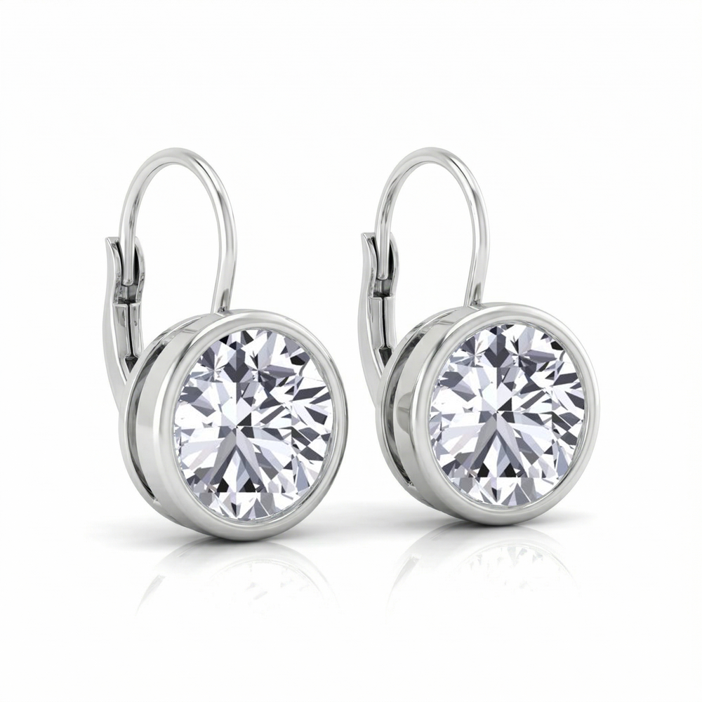 Round Shape Natural Diamond Dangle Earrings WG side view