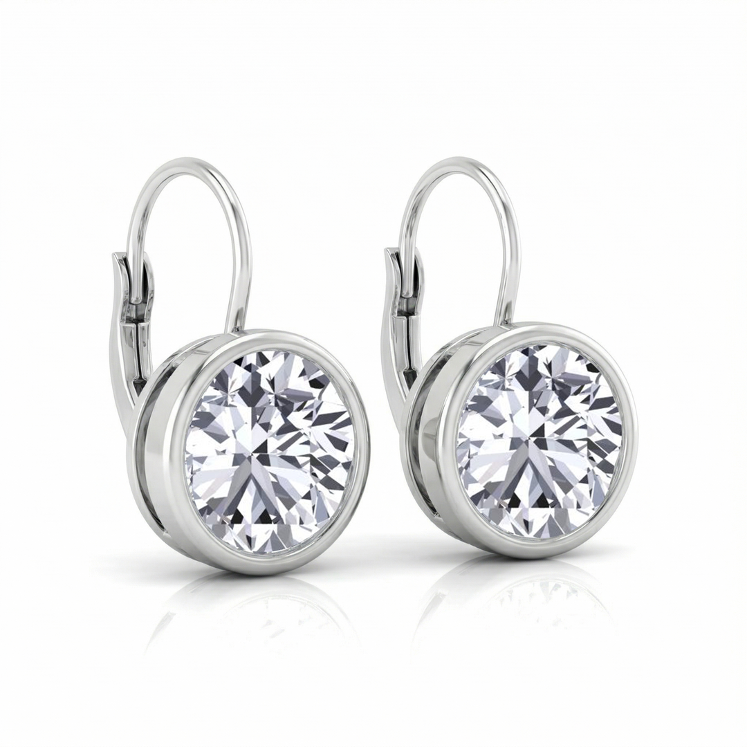 Round Shape Natural Diamond Dangle Earrings WG side view