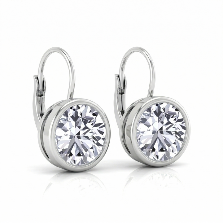 Round Shape Natural Diamond Dangle Earrings WG side view